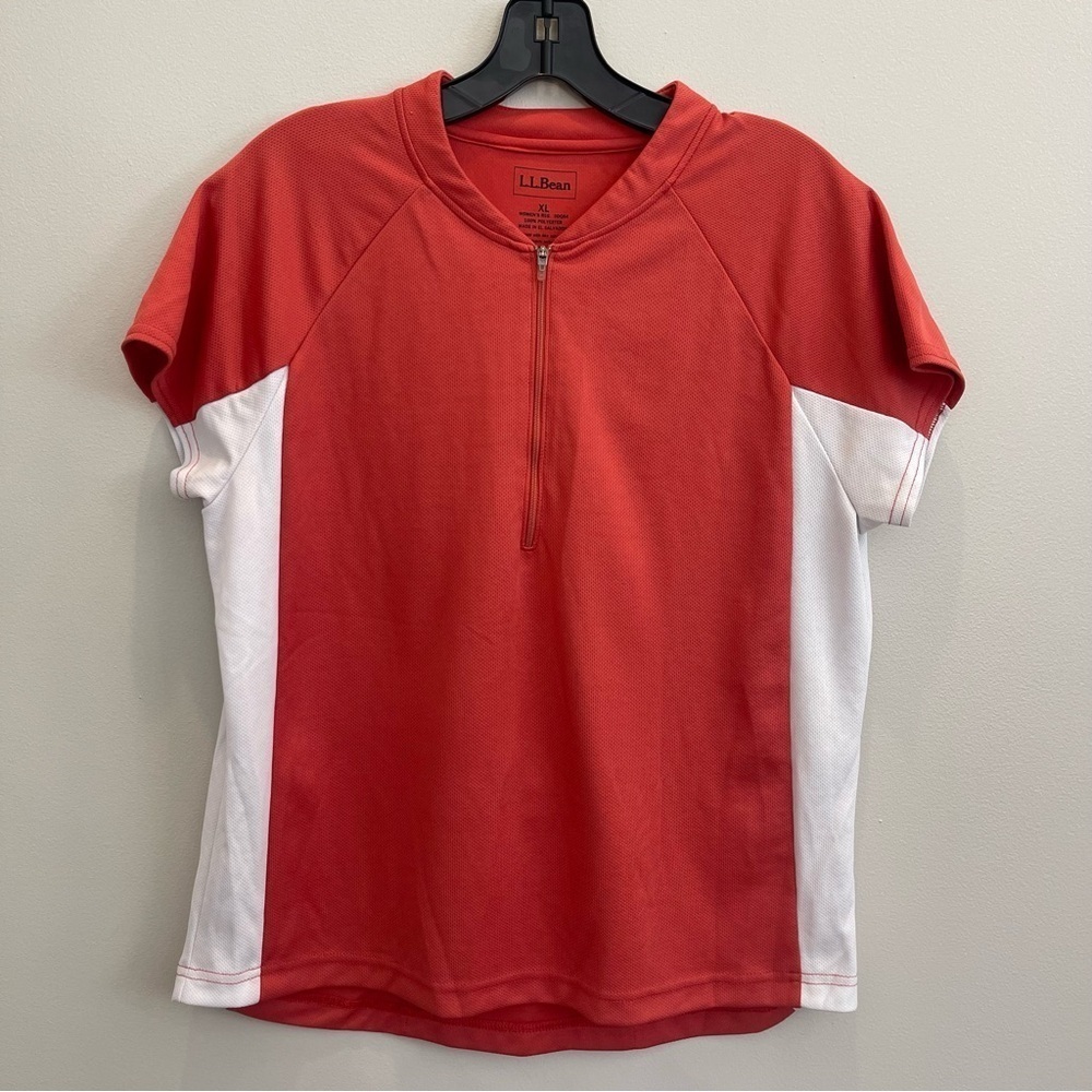 L.L. Bean Comfort Cycling Jersey Short Sleeve Orange/White Womens Size XL